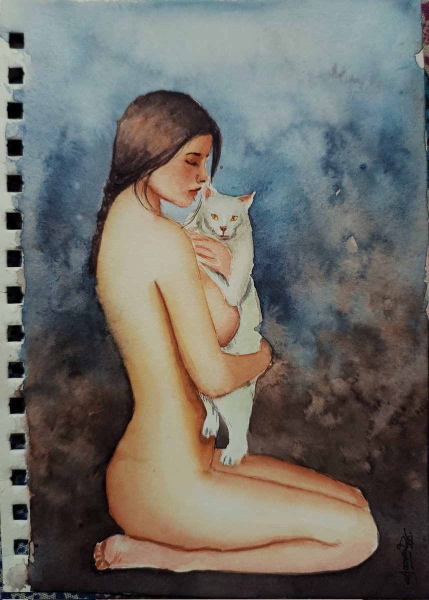 Aarav2808's tweet photo. Pure love 
Watercolour on paper 
In frame @inlikoris 
#nudeart #figurativepainting #art https://t.co/ZNhaNKsboB