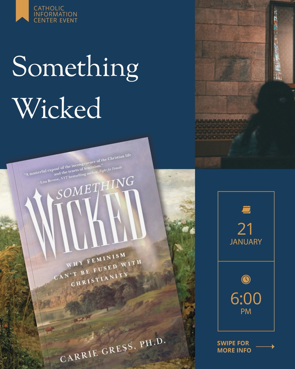 CICDC's tweet image. Join us on Wednesday, January 21, at 6:00 PM as Dr. Carrie Gress visits the CIC to speak about her new book, "Something Wicked: Why Feminism Can’t Be Fused with Christianity".

Register today at loom.ly/UtZz8Ro!