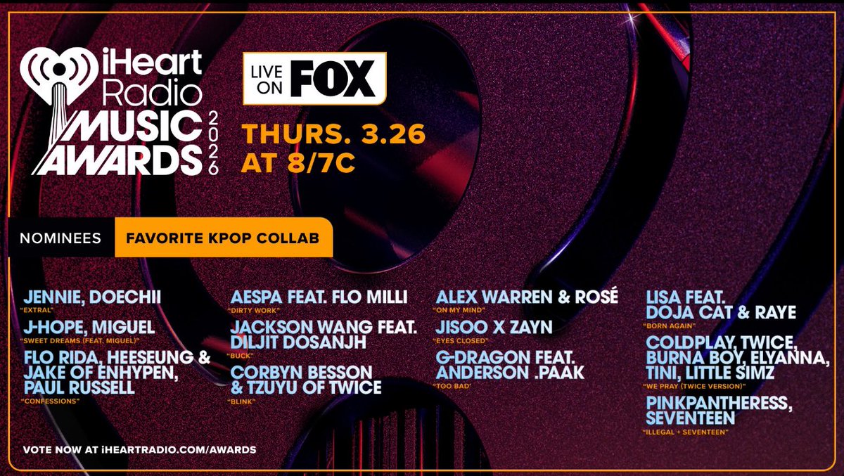 VoteWithARMY's tweet image. 🏆 iHeartRadio Music Awards 2026

@BTS_twt members nominations: 

🗳 Votable Categories:
🏆 Favorite TikTok Dance — “MONA LISA”, “SPAGHETTI” 
🏆 Favorite On Screen — “Are You Sure?!”
🏆 Favorite K-Pop Collab — “Sweet Dreams”

Non-Votable Categories:
🏆 K-Pop Artist of the Year —…