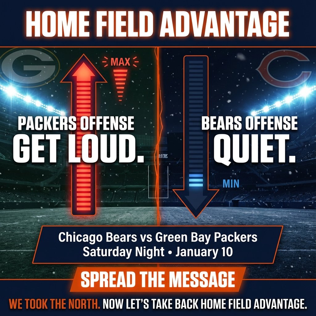 SwiftyNetwork's tweet photo. Dear Bears Fans, 
Lets RETAKE Homefield Advantage During THE NFL PLAYOFFS!!!!
Bears have the ball: Be Silent
Packers have the ball: GET LOUD https://t.co/aajird1ZxO