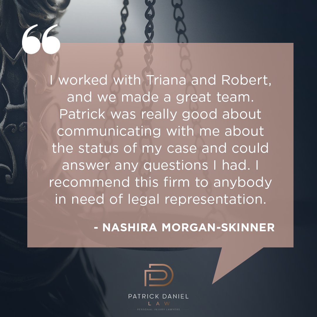 TheDanielLaw's tweet photo. We take our work seriously.
 And we treat people right.

Appreciate the kind words, Matt.
 And shoutout to Rachel for always showing up for our clients!

 #patrickdaniel #patrickdaniellaw #triallawyer #clientstory #fivestars #testimonial https://t.co/dRrnWz5tmF