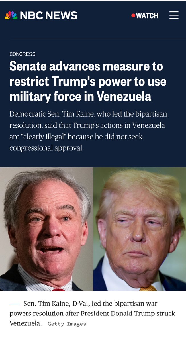 DebbieforFL's tweet image. The Senate, with both Republican and Democrats support, just passed a resolution to block any use of U.S. military force within or against Venezuela unless Congress gives its explicit approval. nbcnews.com/news/amp/rcna2…