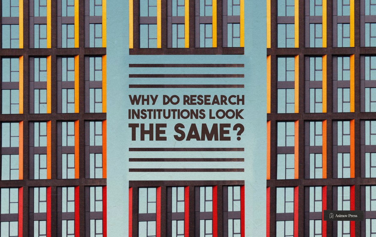 AsimovPress's tweet photo. Why Do Research Institutes Often Look the Same?

While there’s a high-dimensional space of possible institutional forms, we have traditionally only explored a small subset of it: universities, corporate research labs, startups, and a few others.

For-profit research labs typically end up looking like startups. Nonprofit research labs tend to look like independent versions of a university department, with colleagues that look like faculty and perform faculty-like tasks.

Why does this happen, and how can we explore a much broader swath of institutional forms? @arbesman explains in a new column for Issue 09.

Read & subscribe: https://t.co/afRrsFrrsX

@AsteraInstitute @Convergent_FROs @arcinstitute