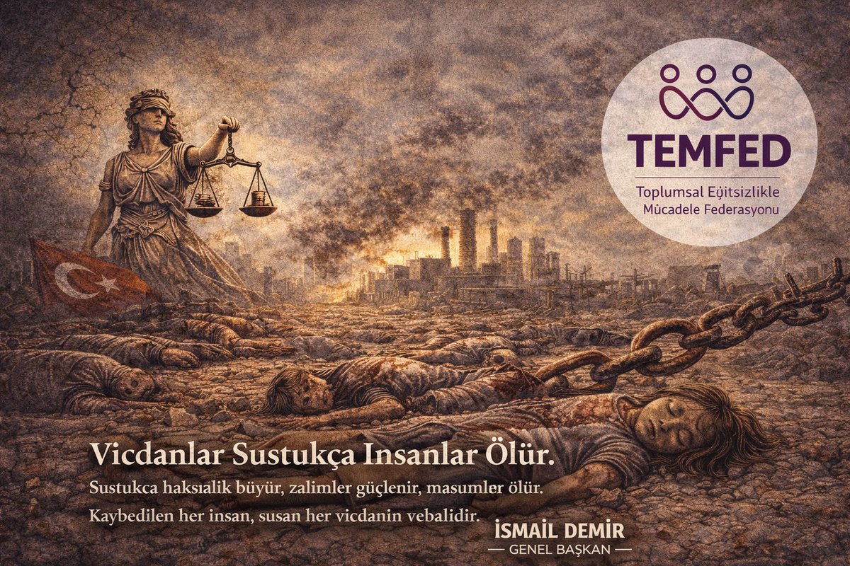 Vicdanlar sustukça insanlar ölür.
Sessizlik, zalimin en güçlü silahıdır.

Susmamak bir tercih değil,
insani bir sorumluluktur.

İsmail Demir
Genel Başkan – TEMFED

#Vicdan #Adalet #İnsanOnuru #TEMFED