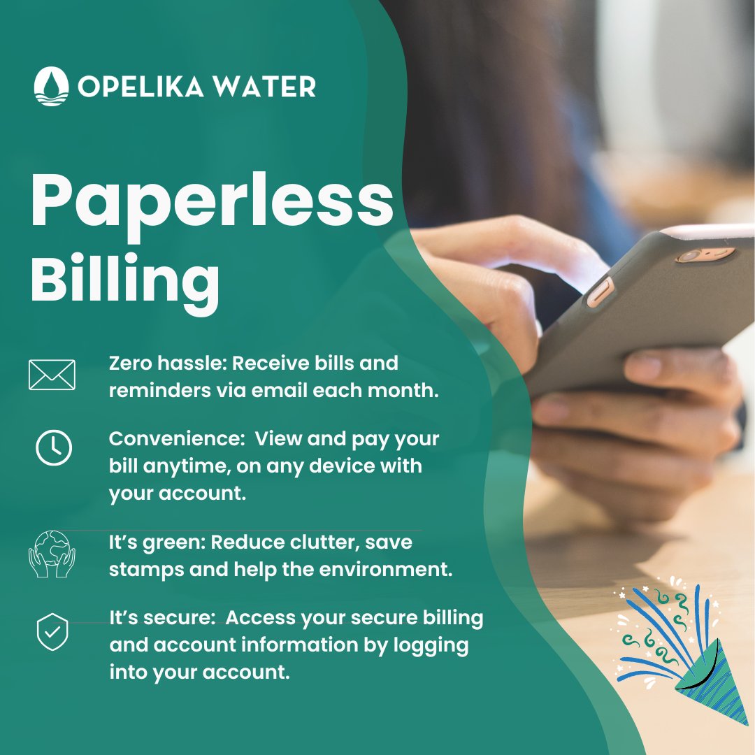 Make a resolution to go green - and make your life easier! Sign up for paperless billing today and get your water bill delivered straight to your inbox.
OpelikaWater.com
#PaperlessBilling #GoGreen #OpelikaWater