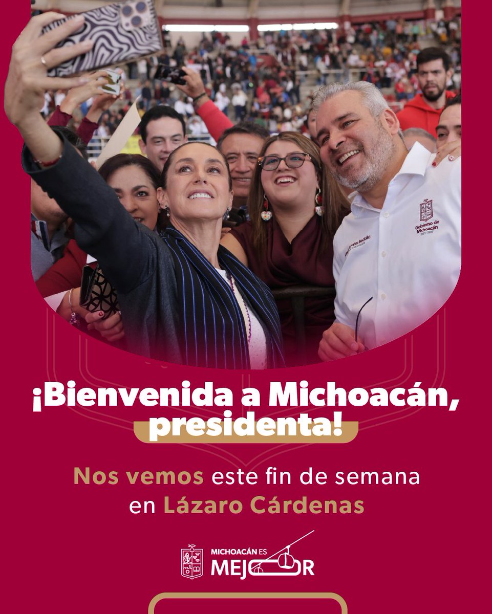 Este domingo recibiremos con gusto a la presidenta <a href="/Claudiashein/">Claudia Sheinbaum Pardo</a> en el Puerto de Lázaro Cárdenas. Su visita, la primera de este 2026, forma parte del #PlanMichoacán y es muestra clara del profundo compromiso y el respaldo total que el Gobierno Federal tiene con las y los