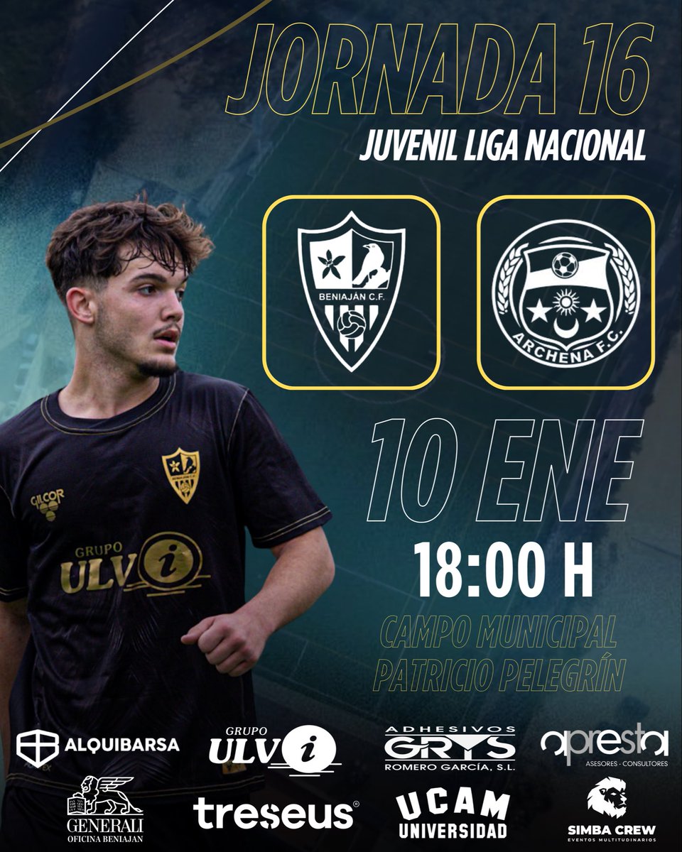 //LIGA NACIONAL//

JORNADA 16 ✅

JUVENIL A 🆚 ARCHENA F.C.

Sábado 10 Enero 🗓️

18:00 ⏰

Campo Municipal Patricio Pelegrín 📍
 
VAMOS AMARILLOS💛🖤
