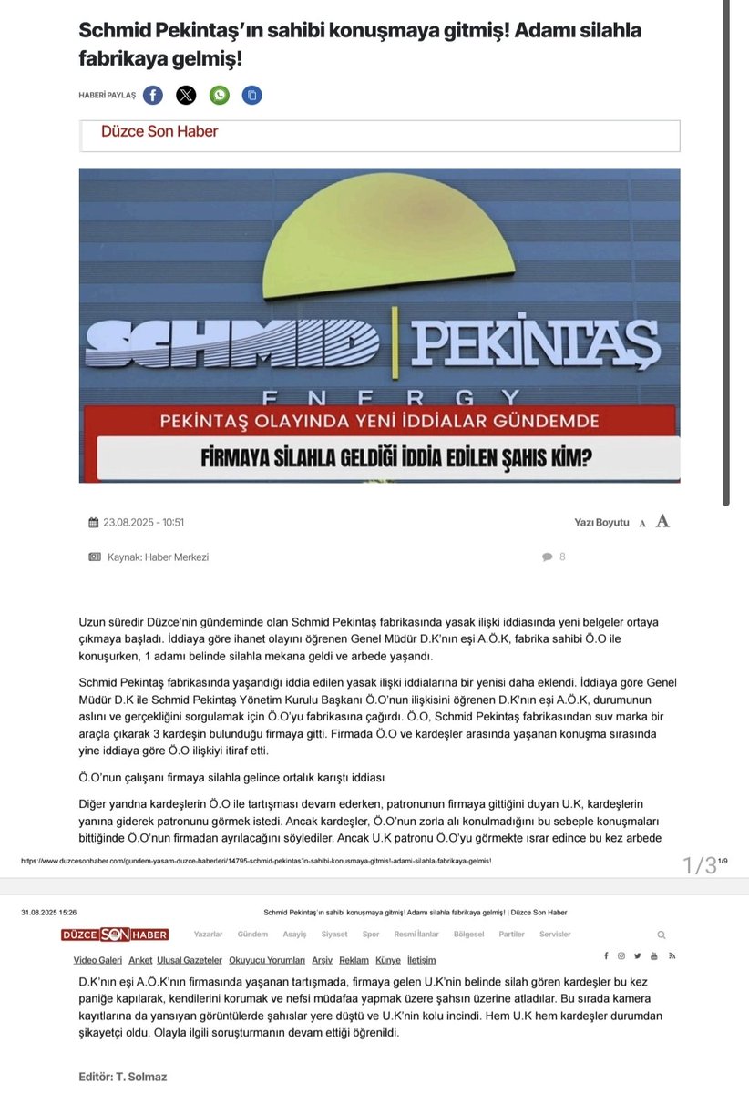 Pardonhaber's tweet image. Düzce’de bulunan Pekintaş Holding Yönetim Kurulu Başkanı Özhan Olcay’ın, şirketinde genel müdür olarak çalışan evli bir kadınla ilişki yaşadığı iddia edildi.

Kadının eşinin durumu öğrenip boşanma davası açması sonrasında, şüpheli bir şekilde gözaltına aldırıldığı ve yerel…