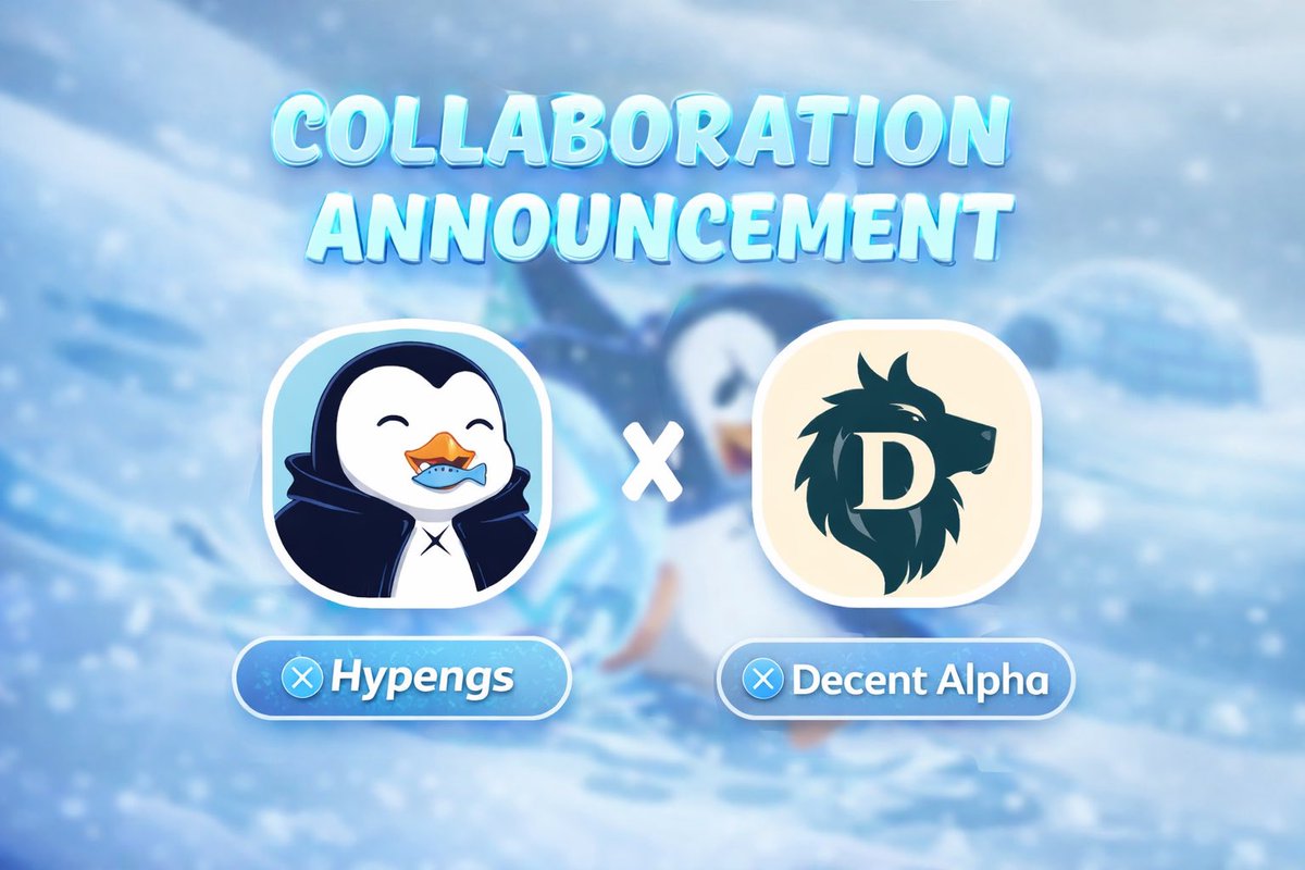 𝐇𝐞𝐲 𝐃𝐞𝐜𝐞𝐧𝐭𝐬

We are delighted to announce our collaboration with <a href="/Hypengs_HL/">Hypengs</a> 

The baddest penguin to ever hit the water
Even in ice, the flame remembers Hypengs Penguins

Raffle going live in our discord soon. Don't miss out
🔗 discord.gg/decentalpha