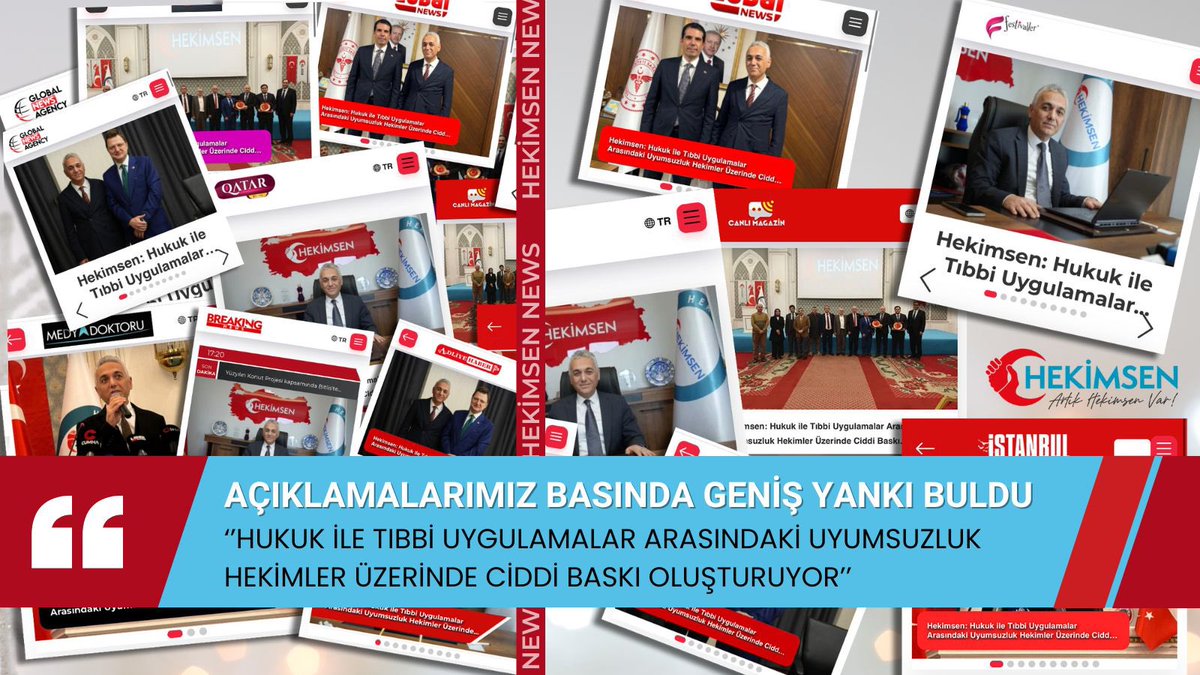 📰 Basında Geniş Yankı
HEKİMSEN’in 8 Ocak 2026’da paylaştığı
“Hukuk ile Tıbbi Uygulamalar Arasındaki Uyumsuzluk Hekimler Üzerinde Ciddi Baskı Oluşturuyor” başlıklı basın açıklaması, kısa sürede ulusal ajanslar ve dijital medyada geniş yer buldu.

⚖️ Açıklamamızda;
• Yargı