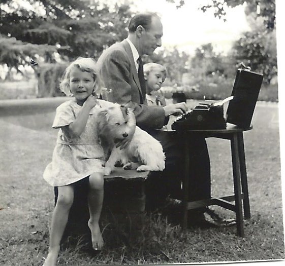 mayemusk's tweet image. Eight years old. Pretoria, South Africa. Sitting in the garden with a writer, my twin sister Kaye and our dog “Oulik” which means cute. Who knew that in my 70s, my own stories would be published in South Africa, Zimbabwe, Botswana, and Namibia? Thank you @JonathanBallPub for…