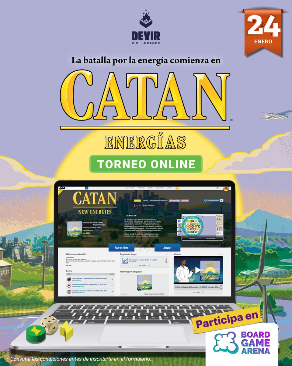 DevirAmericas's tweet image. El futuro de Catán está en tus manos ⚡♻ se viene una gran competencia este 24 de enero ✨

¡Llega un nuevo año y con ello, nuevos torneos online! 🤩 Comenzamos este mes de enero con el 1er Torneo Online de Catan Energías ⚡♻ 🌍

Inscripciones aquí ➡ forms.office.com/e/q3bJJ8D0Qj