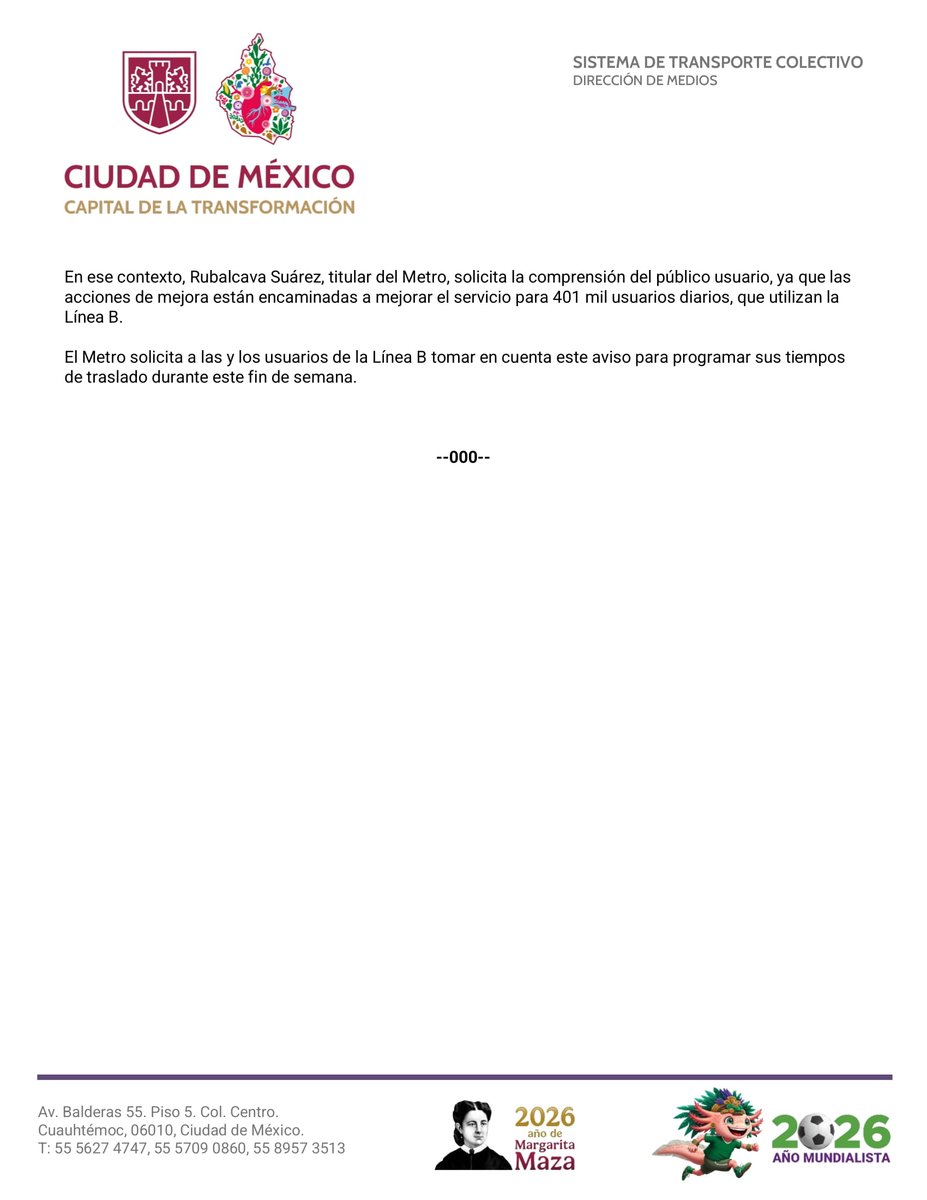 MetroCDMX's tweet photo. El sábado y domingo próximos, la Línea B operará en dos tramos: Ciudad Azteca a Villa de Aragón y Buenavista a Morelos. https://t.co/3g8lgJRnXN