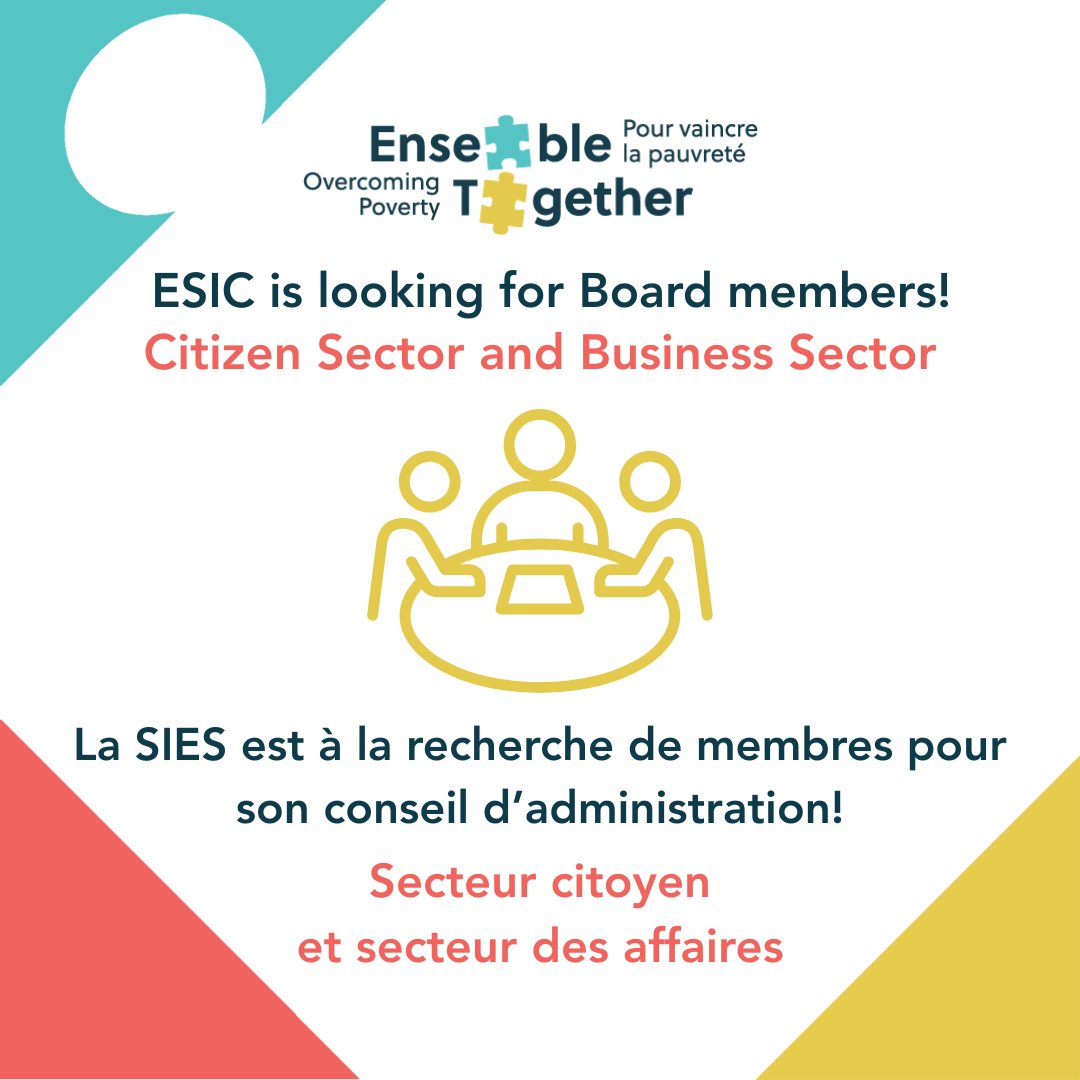 ESIC is looking for members from the Citizen Sector and the Business Sector for its Board of Directors!

Interested in applying? www2.gnb.ca/content/gnb/en…
Deadline is January 19, 2026.