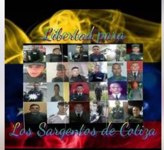 Ellos son los 24 Sargentos de la GN vinculados al Caso Cotiza. Este 21 de enero del 2026 cumplen 7 años en prisión. 

Militares honorables a quienes el régimen ha torturado, siendo víctimas de constantes violaciones a sus DDHH. 

Ellos también deben ser liberados.  #QueSeanTodos