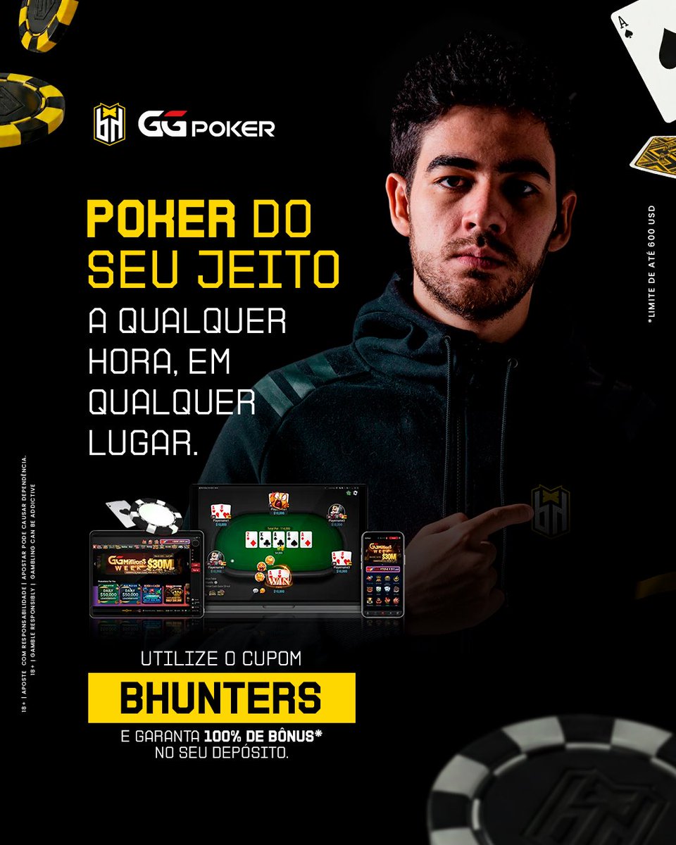 Poker do seu jeito, a qualquer hora. 🤜🤛

Tá esperando o que pra entrar pro time? Use o código BHUNTERS na hora do depósito e dobre sua banca com 100% de bônus!

Bora pro pano? 🃏👇

shre.ink/GGZantins

18+ | Jogue com Responsabilidade. O jogo pode causar dependência.