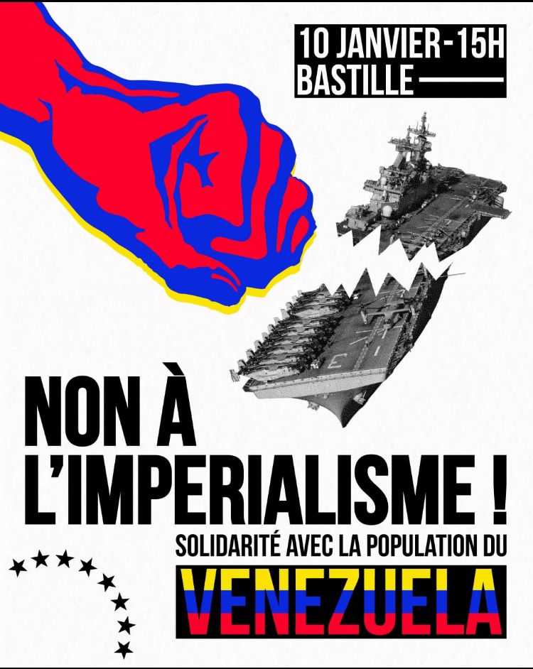 PCF's tweet photo. ✊ STOP À L’AGRESSION IMPÉRIALISTE ✊

Le PCF condamne fermement l’offensive militaire des États-Unis contre le Venezuela, ainsi que l’arrestation et l’exfiltration du président Nicolás Maduro et de son épouse.

🚨 Cette intervention est une violation flagrante de la souveraineté du Venezuela, du droit international et de la Charte de l’ONU.
Elle s’inscrit dans une stratégie d’ingérence : sanctions économiques criminelles, tentatives de déstabilisation, accaparement des ressources pétrolières au profit des intérêts états-uniens.

🇫🇷 En s’alignant sur cette politique de changement de régime, Emmanuel Macron engage la France dans une logique de domination qui nie la souveraineté des peuples.
👉 Ce n’est pas la France que nous voulons ! Nous avons obtenu ce mardi 6 janvier qu'il y ait un débat au Parlement.

📢 Le PCF exige :
• l’arrêt immédiat de toute opération militaire et la désescalade ; 
• le respect du droit international, de la souveraineté du Venezuela et de l’intégrité de son territoire ;
• la libération immédiate des personnes arrêtées, en premier lieu le Président Maduro, et le respect strict de leurs droits fondamentaux ; 
• la levée des sanctions économiques qui étranglent la population vénézuélienne et constituent une forme de guerre contre le peuple ; la convocation d’instances multilatérales, sous l’égide des Nations unies, pour favoriser une solution politique, pacifique et négociée.
• une solution politique, pacifique et négociée sous l’égide de l’ONU

✊ Le peuple vénézuélien est le seul légitime à décider de son avenir.
🤝 Nous sommes également solidaires avec Cuba ayant perdu 32 ressortissants dans l'attaque et qui continue de faire face aux menaces impérialistes.

🔥 MOBILISATION GÉNÉRALE
📅 10 JANVIER - BASTILLE À 15H
✋ Pour dire STOP à l’agression impérialiste des USA !

#PCF #Venezuela #SouverainetéDesPeuples #StopImpérialisme #Paix #SolidaritéInternationale #Justice #NonAuxSanctions