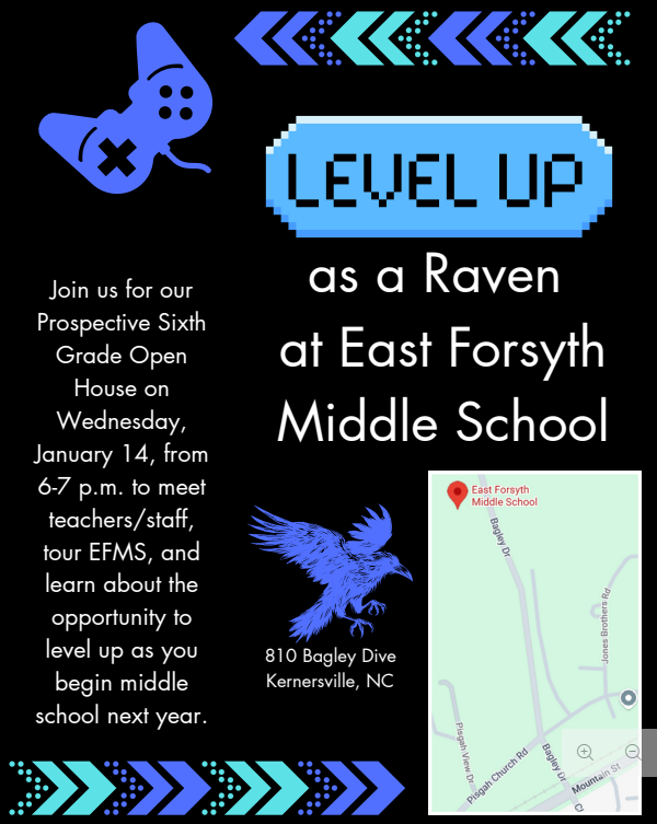PetreeES's tweet photo. East Forsyth Middle School is hosting an open house for prospective sixth-grade students on Wednesday, January 14th, from 6:00 to 7:00.  Meet teachers/staff, tour EFMS, and learn about the opportunities at EFMS. https://t.co/48gkvb6IBc