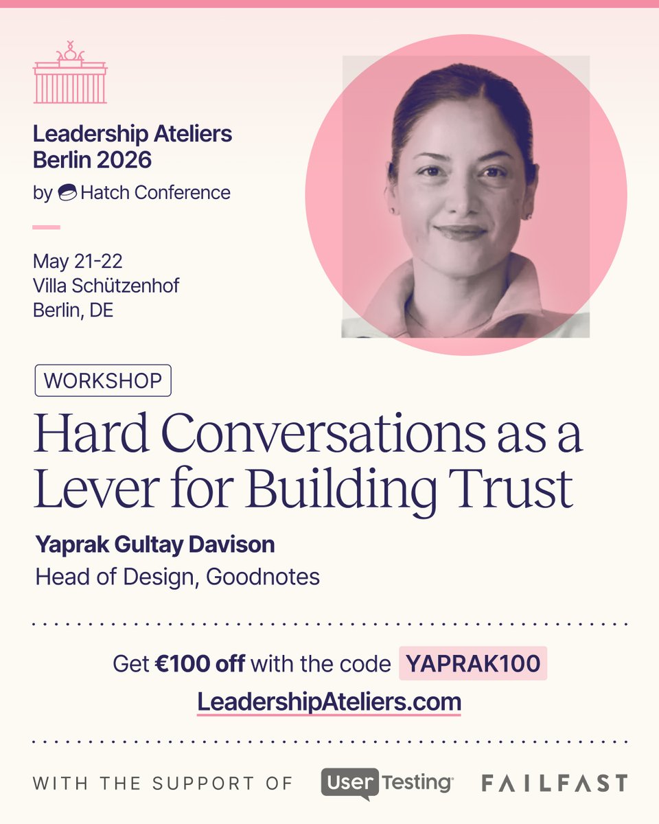On May 21–22, I’ll be  in 🇩🇪 Berlin as part of Leadership Ateliers by <a href="/hatchconference/">Hatch Conference</a> ✨ 

I’ll be running a session on Hard Conversations as a Lever for Building Trust.  If you missed early bird tickets, there’s still €100 off with the code YAPRAK100.
 leadershipateliers.com/berlin