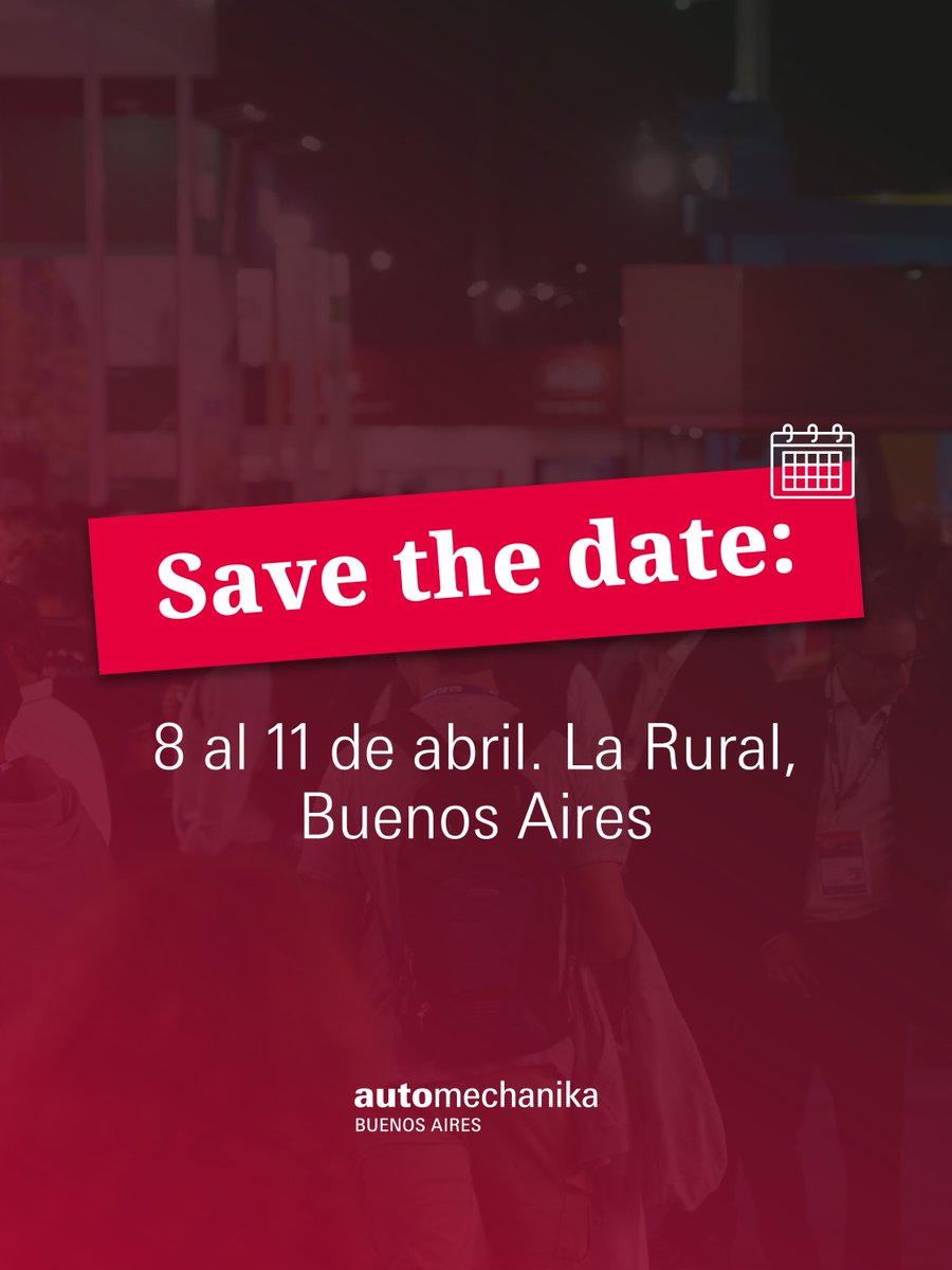 🚀 Empezamos la cuenta regresiva: Automechanika Buenos Aires 2026 está muy cerca.
Del 8 al 11 de abril la industria se encuentra en La Rural, Buenos Aires 🔧✨

Automechanika Buenos Aires 2026. El punto de partida del año para la industria automotriz.