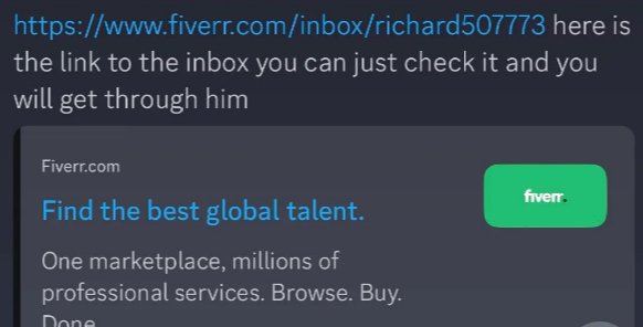 ShiruSeal's tweet photo. @discord He also linked his personal fiverr with a different name "Richard507773", also @fiverr hello, this guy is a scammer. https://t.co/shYIB7AYhH