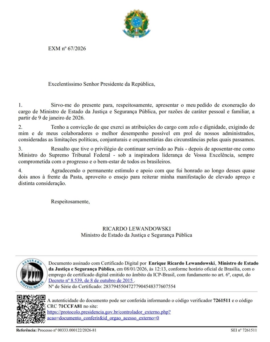 No <a href="/sbtnews/">SBT News</a>: A carta de demissão de Ricardo Lewandowski