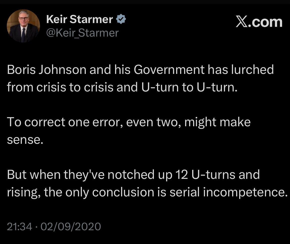 Just to recap, since July 2024 Labour have u-turned on:

Business rates.

Welfare reforms.

A national inquiry on grooming gangs.

Employment bill.

Farmer inheritance tax.

Winter fuel allowance.

All within 18 months!

The only conclusion is serial incompetence <a href="/Keir_Starmer/">Keir Starmer</a>.