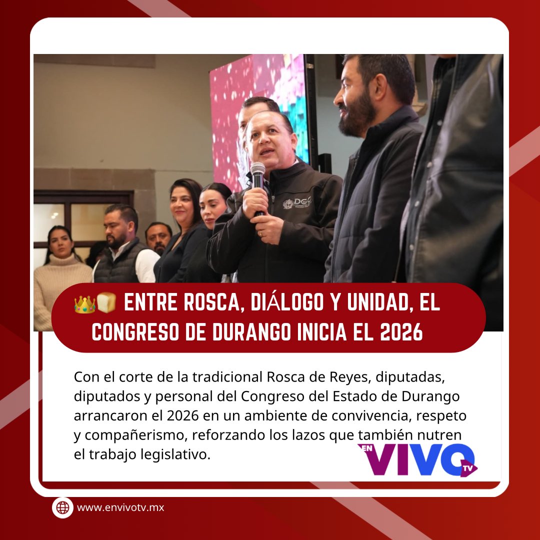 👑🍞 Entre rosca, diálogo y unidad, el Congreso de Durango inicia el 2026
Con el corte de la tradicional Rosca de Reyes, diputadas, diputados y personal del Congreso del Estado de Durango arrancaron el 2026 en un ambiente de convivencia, respeto y compañerismo, reforzando
