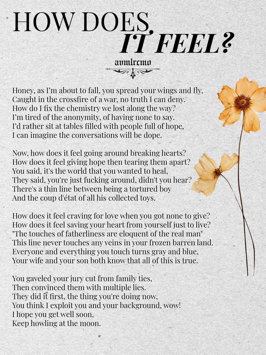 avmlrcmo's tweet photo. How Does It Feel? ✍️✨️
#creativewriting #poetry #poem #writing #wordsfortheheart https://t.co/KTRQq8II4z