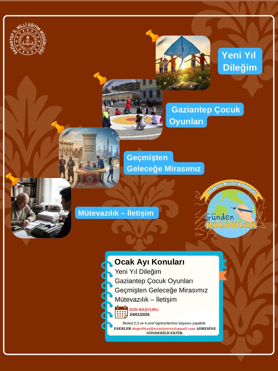 GAZİ ŞEHRİN ÖĞRENCİLERİ "GÜNDEN KALANLAR" PROJESİ İLE KÜLTÜRÜNÜ TANIYOR, GELENEKLERİNİ KEŞFEDİYOR!👏

📢📍Gaziantep İl Millî Eğitim Müdürlüğü tarafından yürütülen "Günden Kalanlar" projesi kapsamında ilkokul 2, 3 ve 4. sınıf öğrencileri için tertip edilen 🦋şiir ve ✍️düzyazı
