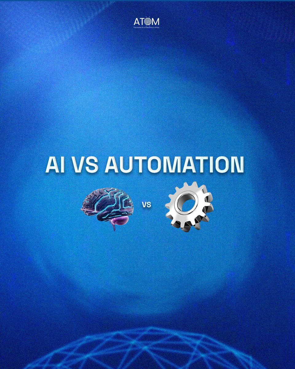 AtomgrpOfficial's tweet photo. The major difference between AI and automation is AI's ability to adapt. Automation is rigid and does not adapt to different circumstances. 
What other differences exist? Comment your answer  below👇 
#fyp #aiforbusiness #AtomTechnology https://t.co/6jy3utoNUY