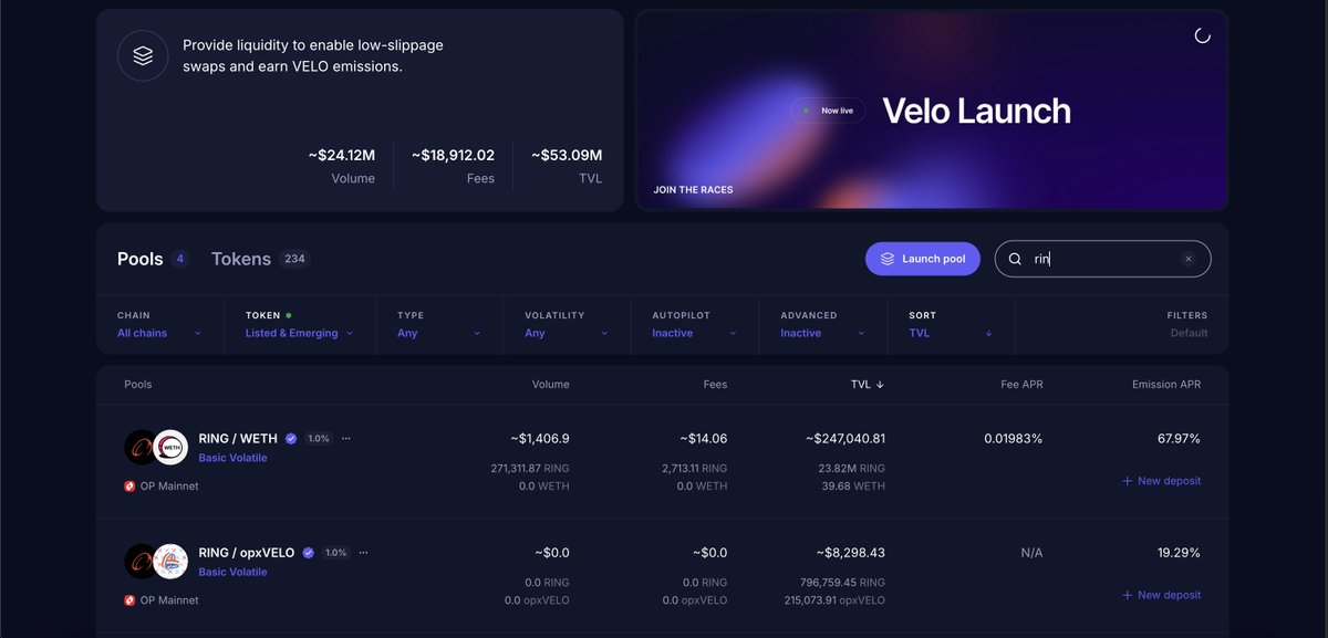 Onering_Tools's tweet image. $OP is back on the menu!

Featuring an ape-worthy 67% APR on @VelodromeFi for the $RING / $ETH pool, fuelled by our real-yield strategy.

👉velodrome.finance/deposit?token0…