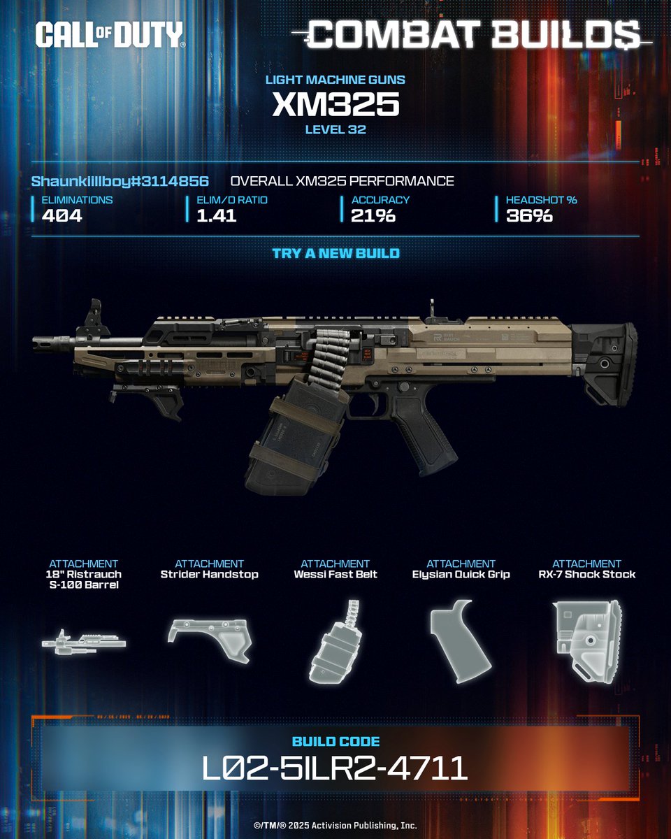 This XM325 LMG goes all-in on movement and handling for aggressive play 🔥

💥 Equip this build now ➡️ L02-5ILR2-4711 #CallOfDuty #CODCombatBuilds
