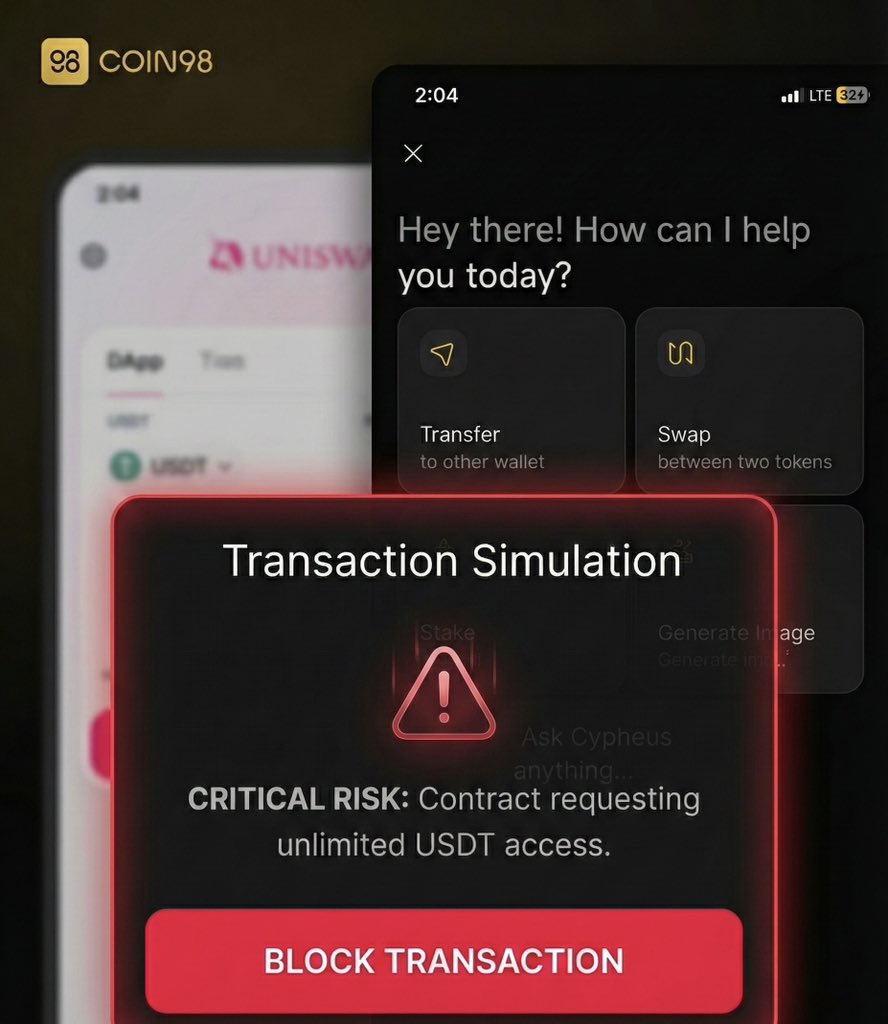 CleverAzeez's tweet photo. For a long time, security felt like constant noise.
 Alerts, warnings, interruptions always demanding attention, even when nothing was wrong.
 When things went quiet, it felt unsettling. Then @coin98_wallet V16 arrived, and the quiet remained. https://t.co/Y0Our5bQnI