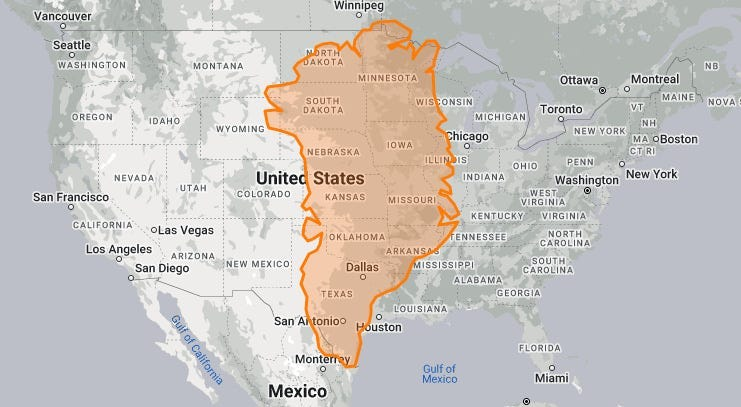 Greenland is roughly 25% of the size of the continental USA. 

In addition, the USA would gain Exclusive Economic Zone in the oceans around Greenland up to 200 miles from the coastline.

It is worth paying the 50,000 residents of Greenland about $100,000 each to vote to join us.