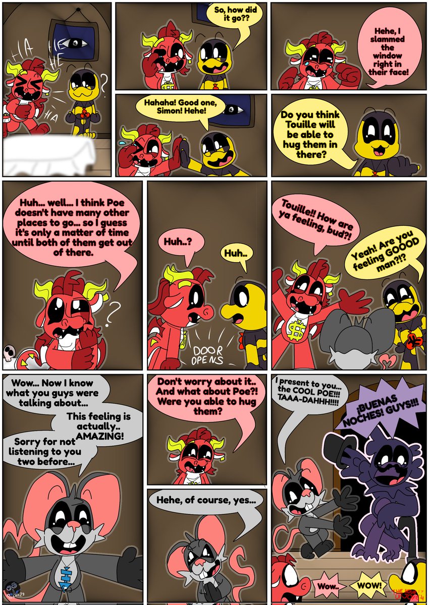 THE HOUR OF JOY
(PART 64)

They've become a performance, now, they won't be so BORING at parties!😎
LET'S CELEBRATE!!!!🎉🥳🎊🎈

#TheHourOfJoy #TheJoy #comic #TheHourOfJoycomic
#SmilingCritters #NightmareCritters #SmilingCrittersAU
#Cartoon #Touille #Poe #SimonSmoke #IckyLicky