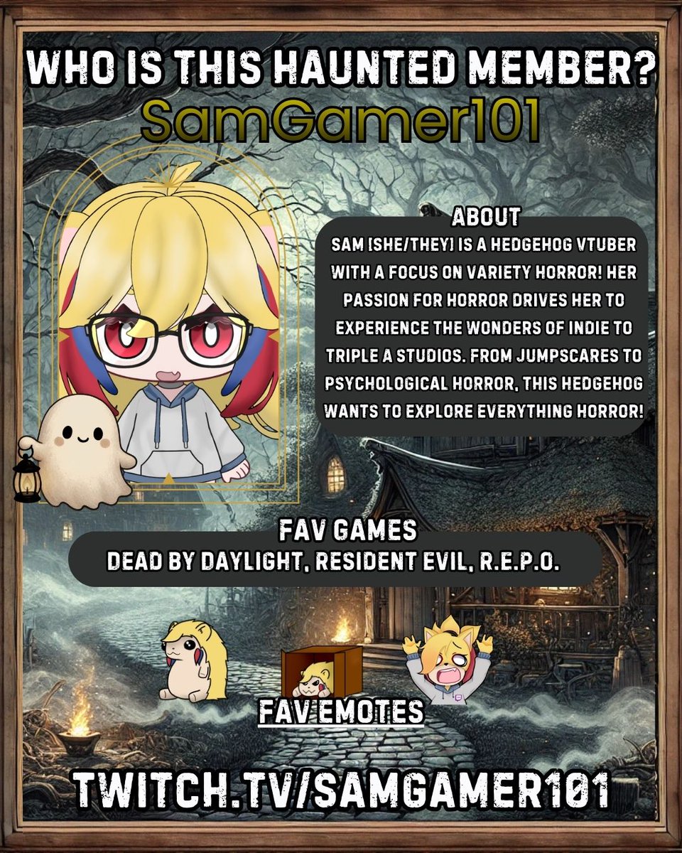 Good Afternoon Everyone!

Let me re-introduce our wonderful team member <a href="/SamGamer101_/">SamGamer101 |🦔 VTuber</a> !

She is a amazing little bean that loves the spooky games and provides a wonderful space for horror enjoyers! 

You can check her out here!
twitch.tv/samgamer101