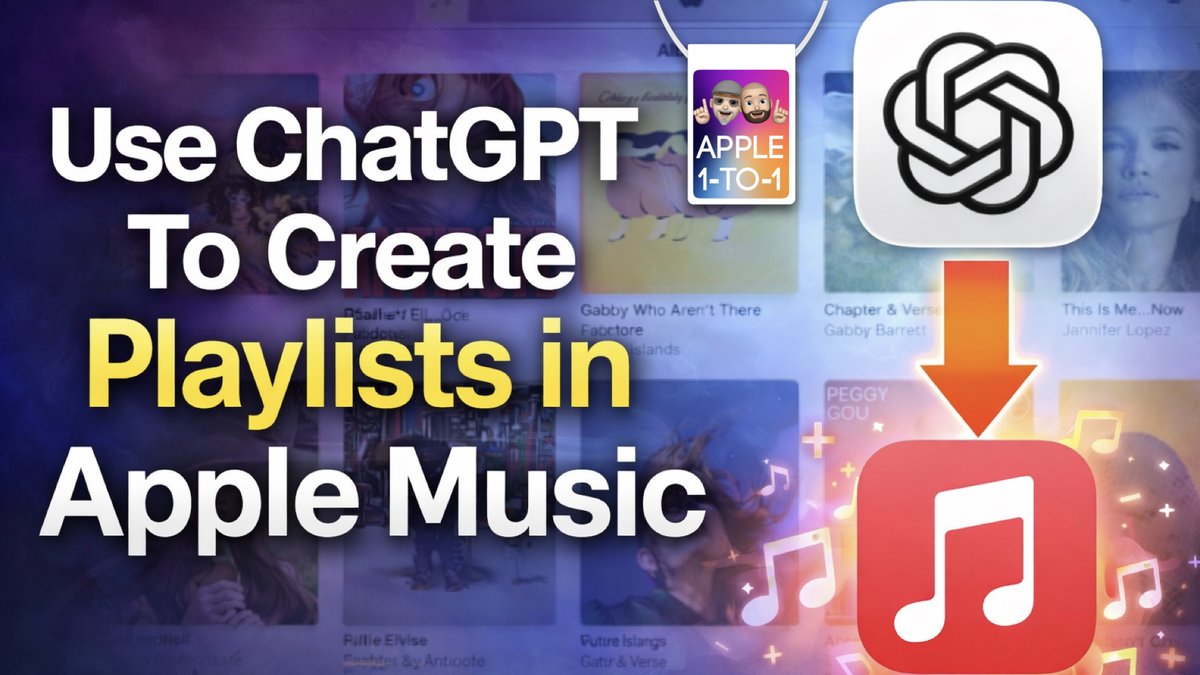 APPLE1TO1's tweet photo. How to Use ChatGPT to Instantly Create Apple Music Playlists
Want better Apple Music playlists without spending hours searching for songs? 🎧 Watch this
https://t.co/APA22Y9JHy

#ChatGPT #AppleMusic #AppleTips #AI #Playlists #iPhone #AppleEcosystem https://t.co/arMp3grK4g