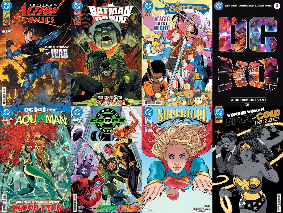 DC Comics have Comic Books Available on Jan. 14, 2026

Action Comics #1094 Aquaman #13 (DC K.O.) Batman and Robin #29 C.O.R.T.: Children of the Round Table #5 DC K.O. #3 Green Lantern Corps #12 Supergirl #9 Wonder Woman: Black &amp; Gold 2026 Special #1 (One Shot)