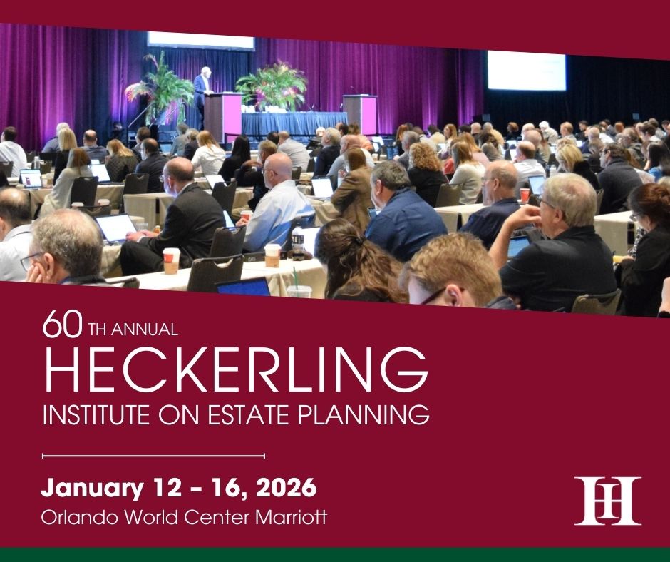 MiamiLawSchool's tweet photo. Estate planning pros: Don’t miss the 60th Annual @HeckerlingEP, Jan 12–16, 2026, in Orlando! Network, join expert panels, and explore the exhibit hall. Details: https://t.co/dR1vhKWVHZ https://t.co/m1hNINqK3A
