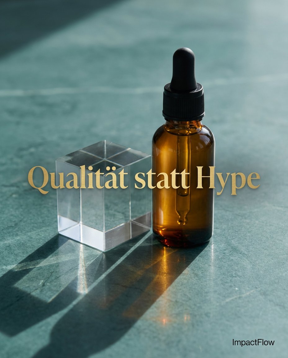 Verloren im Supplement-Dschungel?

Viele Frauen zahlen für Marketing statt Wirkung. Dabei ist deine Energie das Fundament für Business &amp; Familie.

Unsere Ressource der Woche zeigt dir, wie du echte Qualität erkennst &amp; Hype durchschaust.

#ImpactFlow

Achtest du auf Siegel?