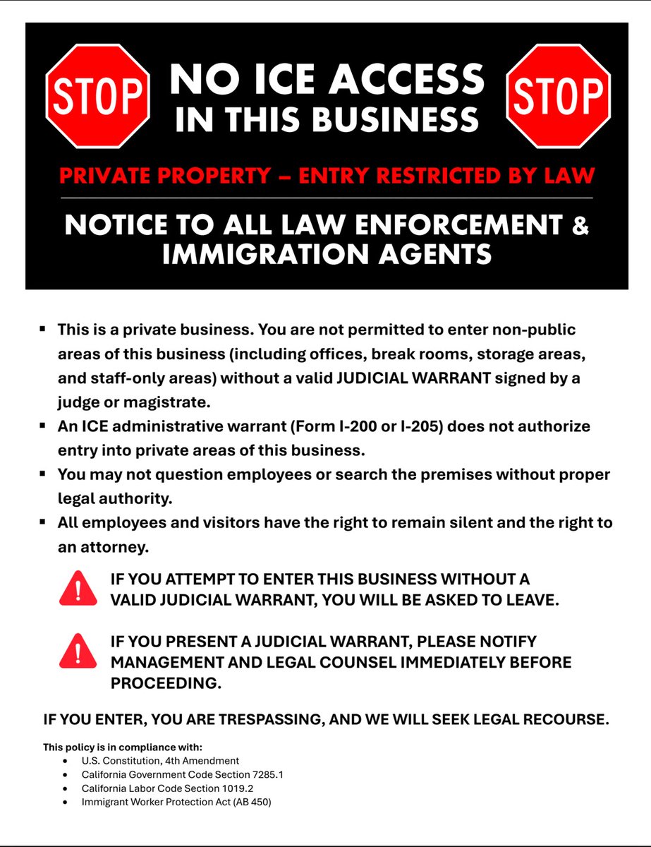 amuse's tweet image. PRO-TIP: McDonald's restaurants in the Minneapolis area are posting signs denying access to police and immigration officers. If you see one contact ownership and determine if they are aware. Rogue employees are posting these without permission at entrances. 

JADT Food Group…