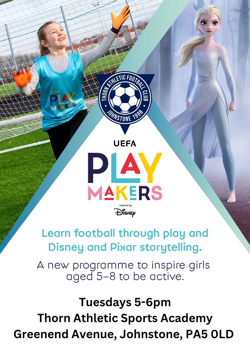 ThornAthleticFC's tweet photo. 🌟 𝘿𝙄𝙎𝙉𝙀𝙔 𝙈𝘼𝙂𝙄𝘾 𝙍𝙀𝙏𝙐𝙍𝙉𝙎 ❄️

Our popular Disney Playmakers programme is back for a new block! 

🗓 Starts Tuesday 27th January
⏰ Every Tuesday | 5–6PM
✨ FROZEN 2 ✨

Let It Go… and get moving!
Fun, active football-based sessions inspired by Disney for young children 💙⚽

📲 SIGN UP NOW
📞 07859764565
📧Thornathleticgirls@gmail.com
to secure your place.