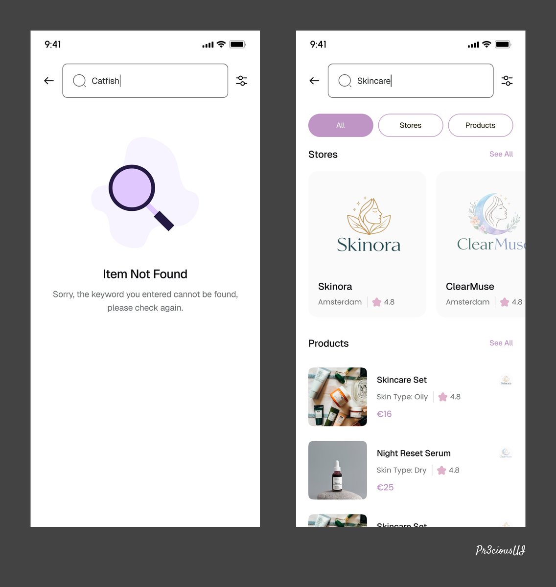 I designed these two search states today: - Search not found and search results

Small screens, but important moments. They guide users whether they find what they’re looking for or not.

#UIDesign  #UXDesign #ProductDesign #DesignInPublic #MobileDesign