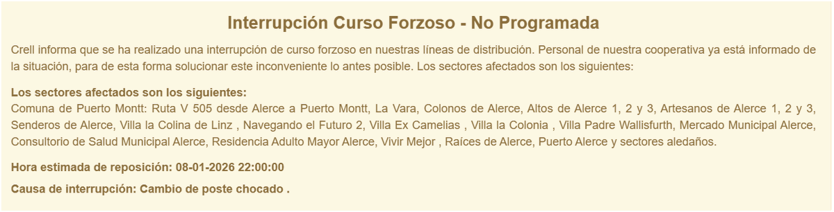 Interrupción Curso Forzoso - No Programada