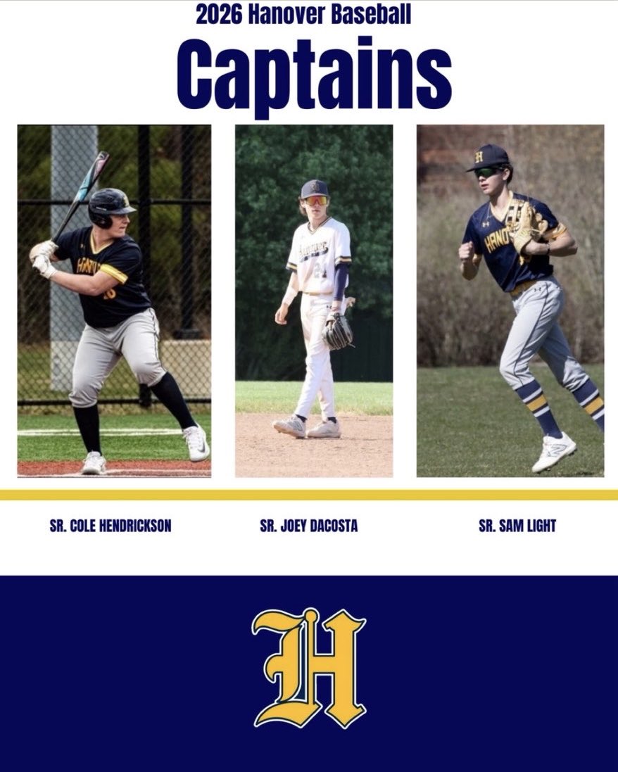 HanoverBall's tweet image. Announcing the Hanover Captains for the 2026 season. Sr Cole Hendrickson, Sr Joey Dacosta and Sr Sam Light.  Last Dance with these fellas 🕺. #gohawks
