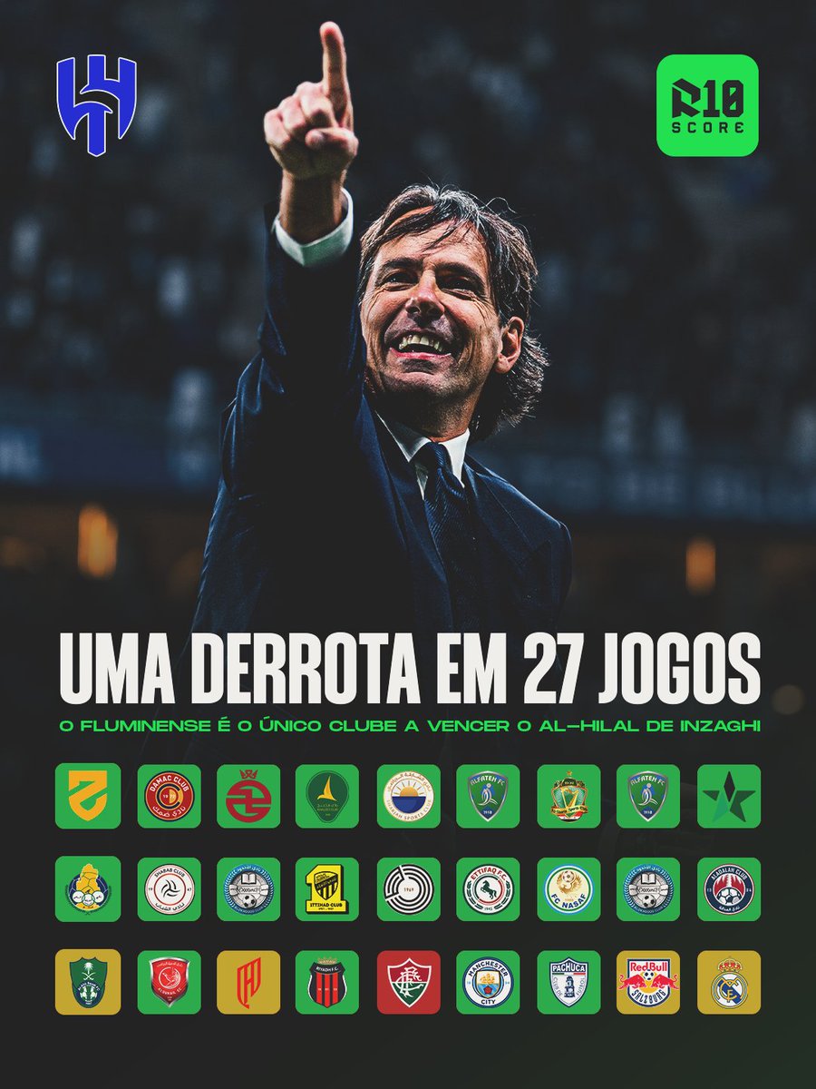 R10Score's tweet image. A EXCEÇÃO! 

Em 27 jogos com o técnico Simone Inzaghi, o Al-Hilal tem apenas UMA derrota: para o Fluminense na Copa do Mundo de Clubes. 🇭🇺😳