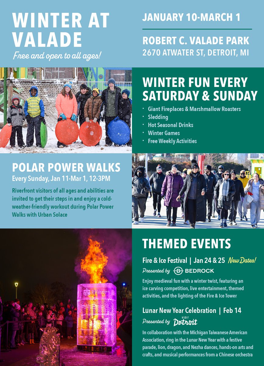 Winter at Valade begins this weekend, Jan. 10, with fun for the whole family. 

Join us Saturdays &amp; Sundays for indoor and outdoor winter fun at Robert. C Valade Park!
detroitriverfront.org/winteratvalade