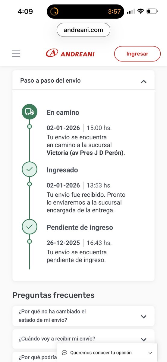 majogm's tweet image. Hola @AndreaniOk, desde el 2 de enero hay un paquete en camino a la sucursal. Viene de Córdoba a San Fernando, lo traen a pie? 🤔