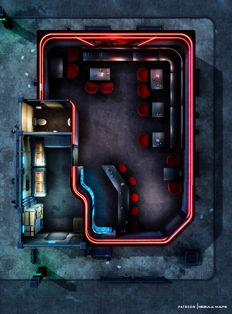 Amis rôlistes, vous jouez à des #jdr du style de #Cyberpunk2077 alors cette petite carte de Nebula peut vous être utile. Certes c'est juste un bar mais on connait les joueurs, tous les endroits sont bons pour une bagarre. #rpg reddit.com/r/battlemaps/c…